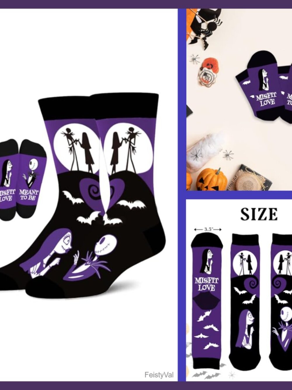 Misfit Love Jack and Sally Cotton Knitted Socks One Size